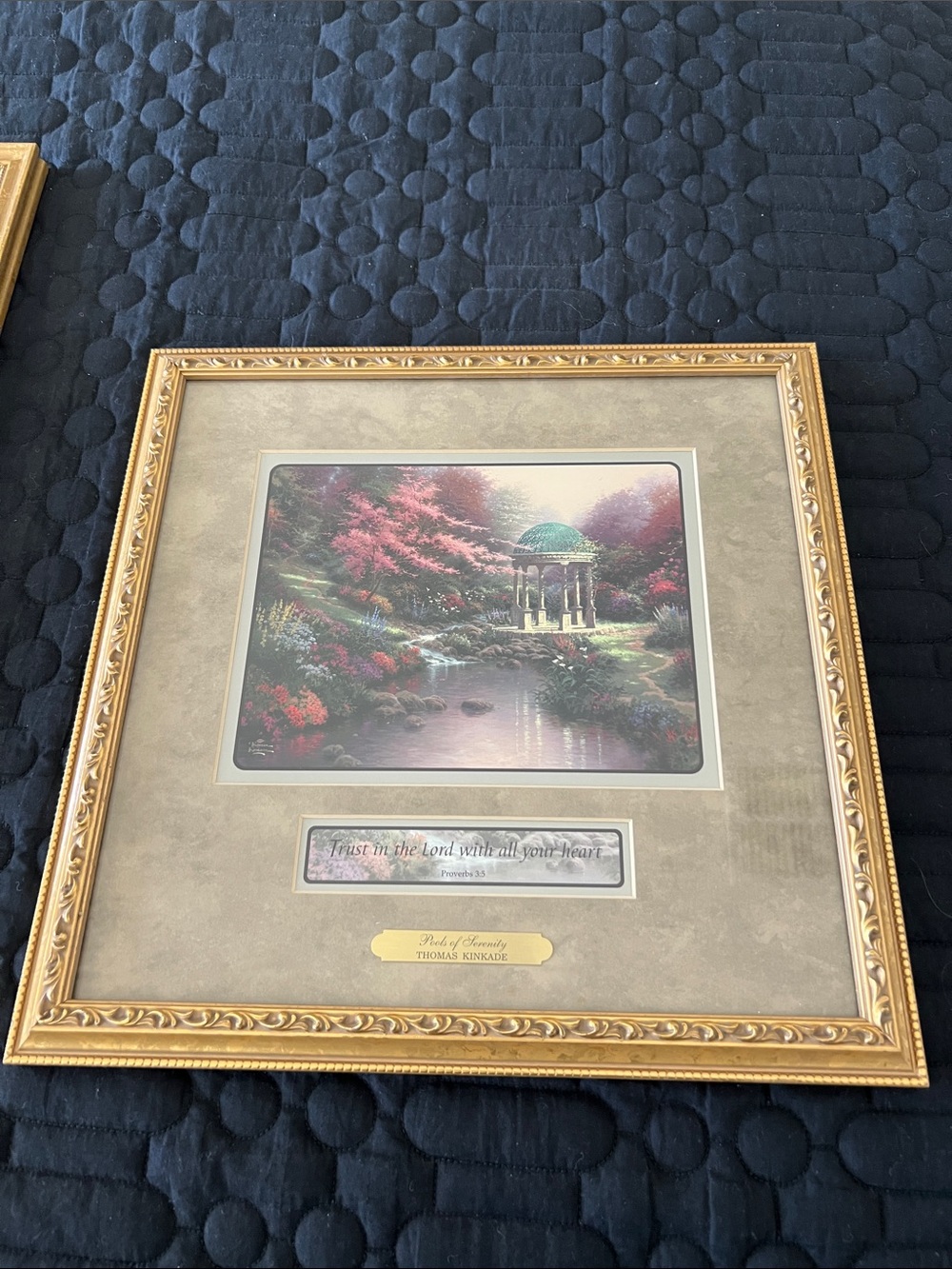 Thomas Kinkade Gold Framed Print with Pink & Green Garden Pavilion